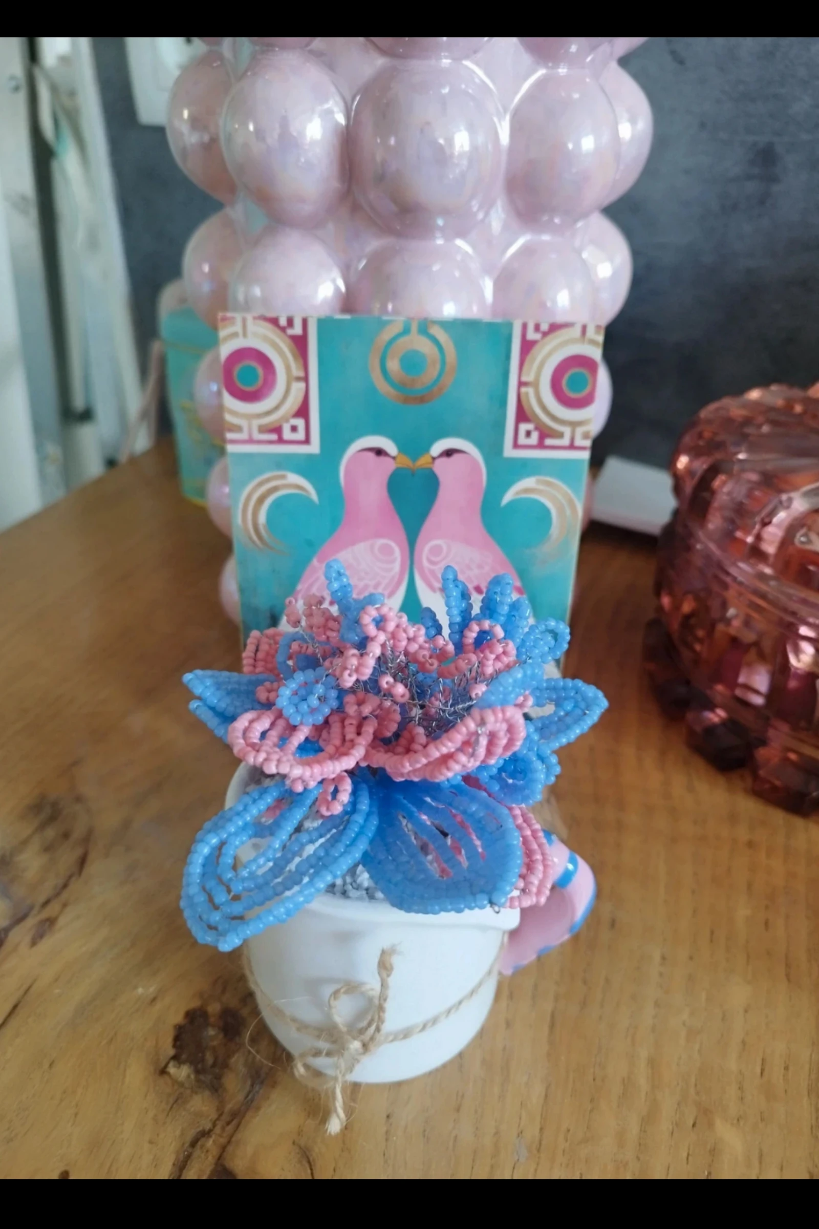 Flores de cuentas azules y rosas – photo 4